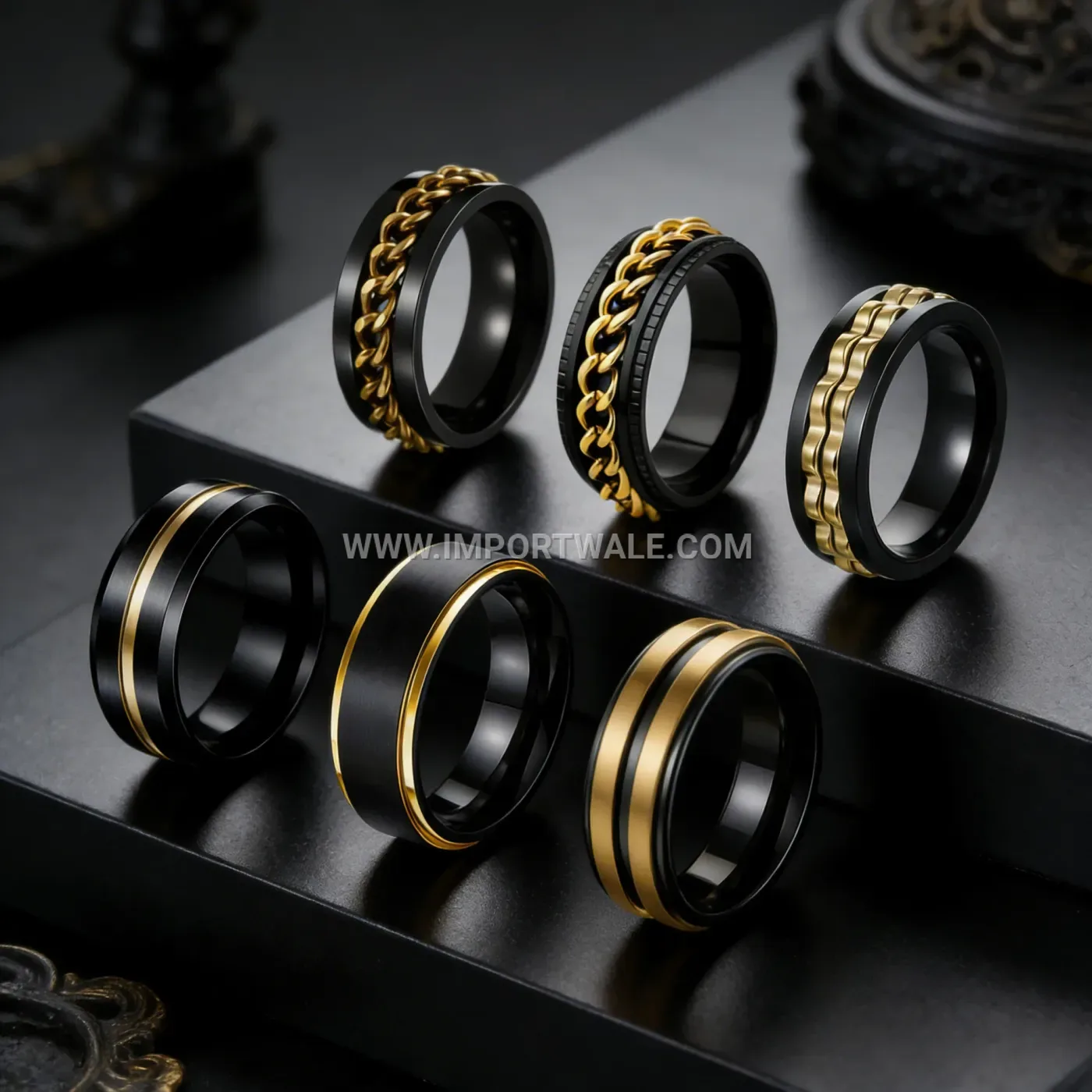 Black Gold Tone Stainless Steel Geometric Ring