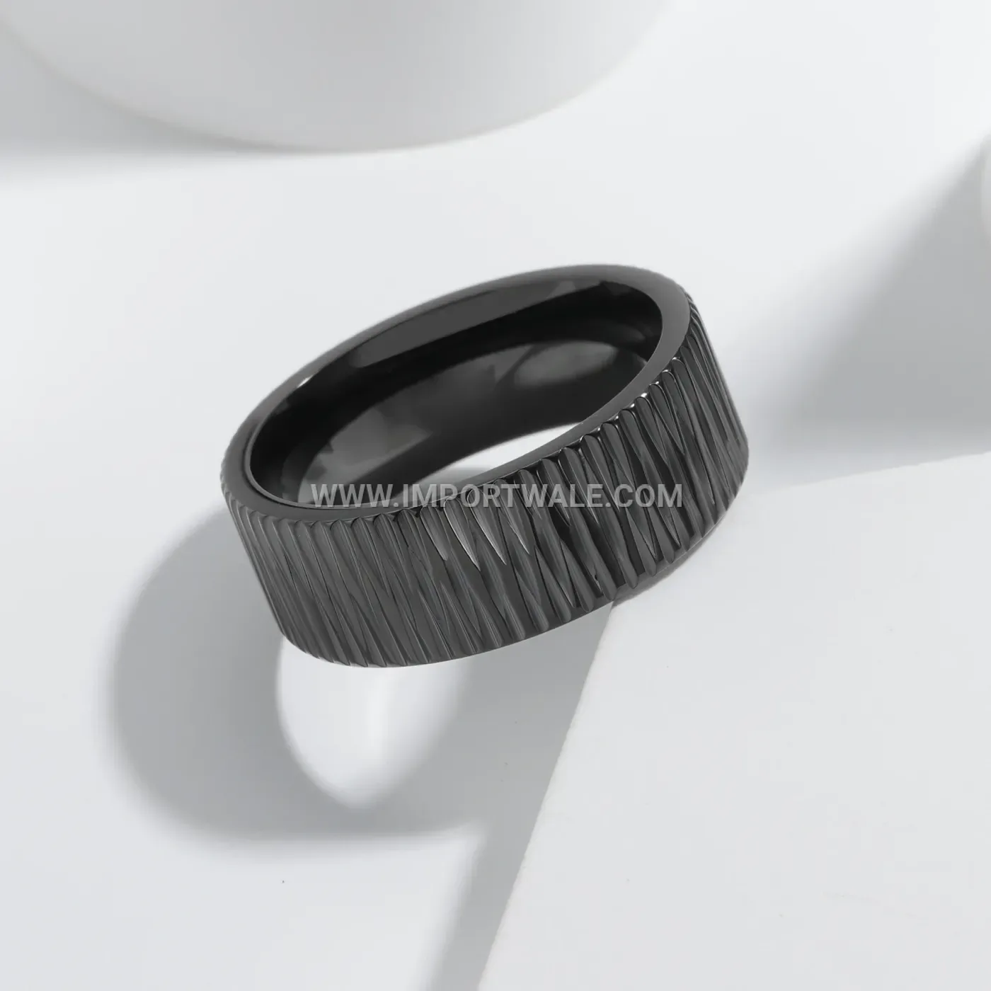 CNC Engraved Geometric 316L Stainless Steel Band Ring
