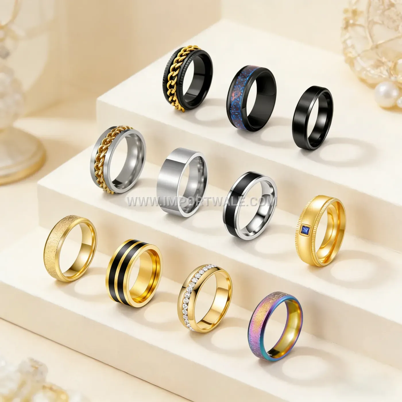 Electroplated Stainless Steel Couple Ring Set