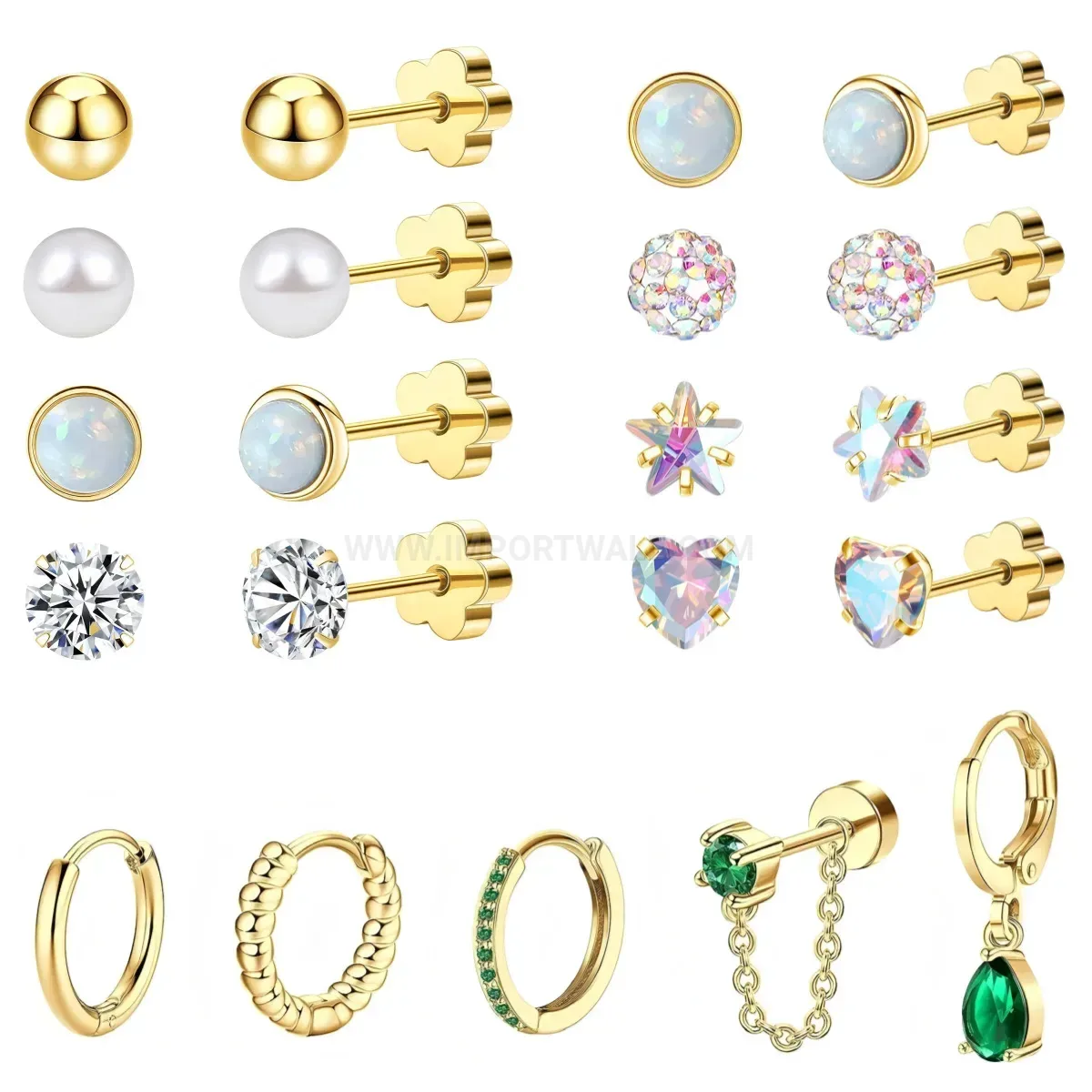 Trendy French Style Gold Plated Zircon Butterfly Opal Stud Earrings Set