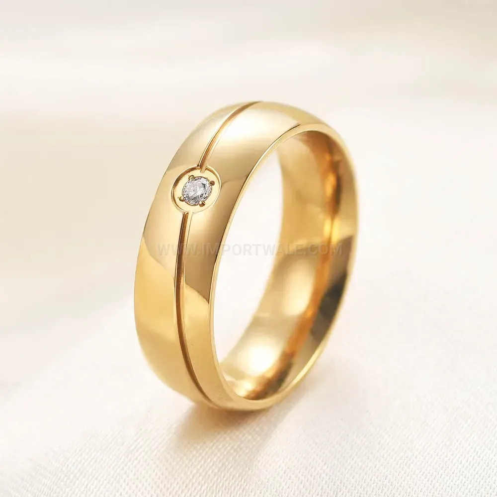 Fashion Beveled Edge Stainless Steel Ring with Solitaire Accent