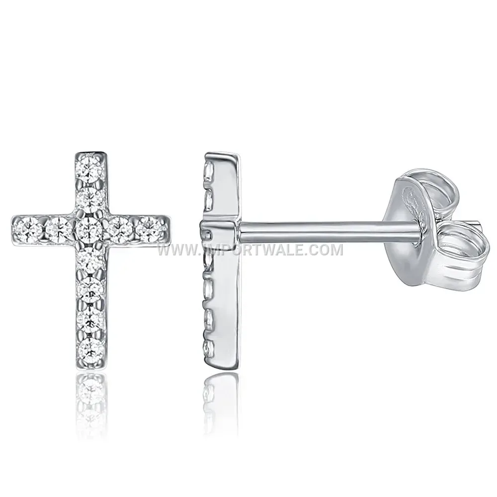 Minimalist Stainless Steel Cross Dangle Earrings with Zircon Accent