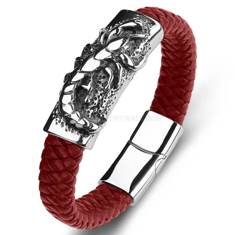 Classic Scorpion Motif Stainless Steel Leather Men Wristband Bracelet