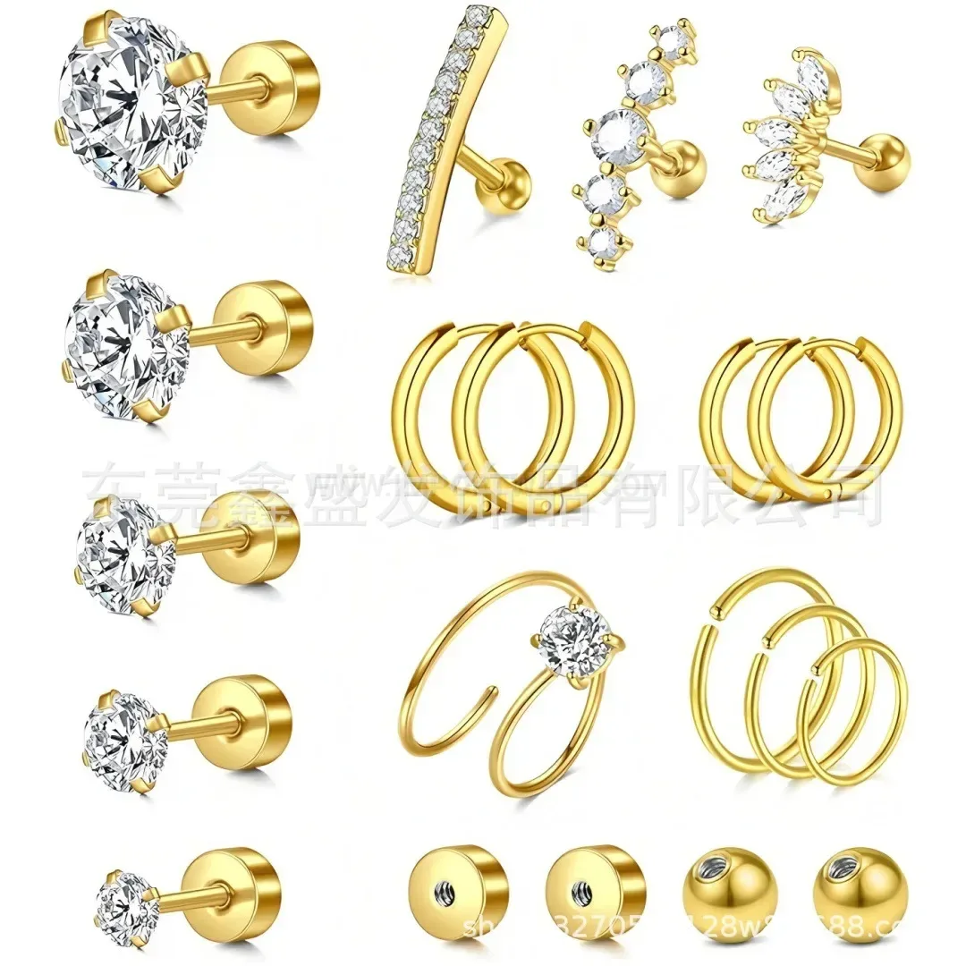 Stylish Integrated Zircon Stainless Steel Cartilage Ear Studs