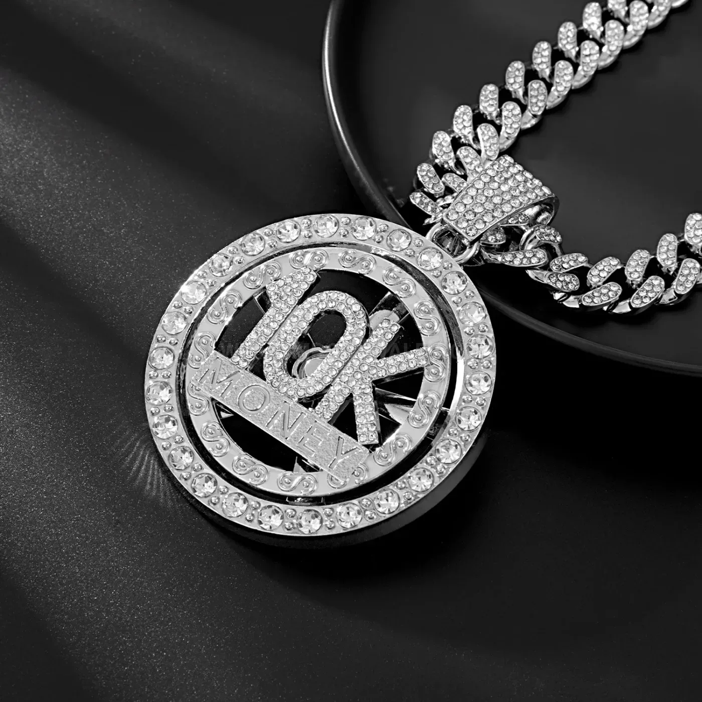 Classic Spinning 10K Money Pendant Cuban Chain Necklace