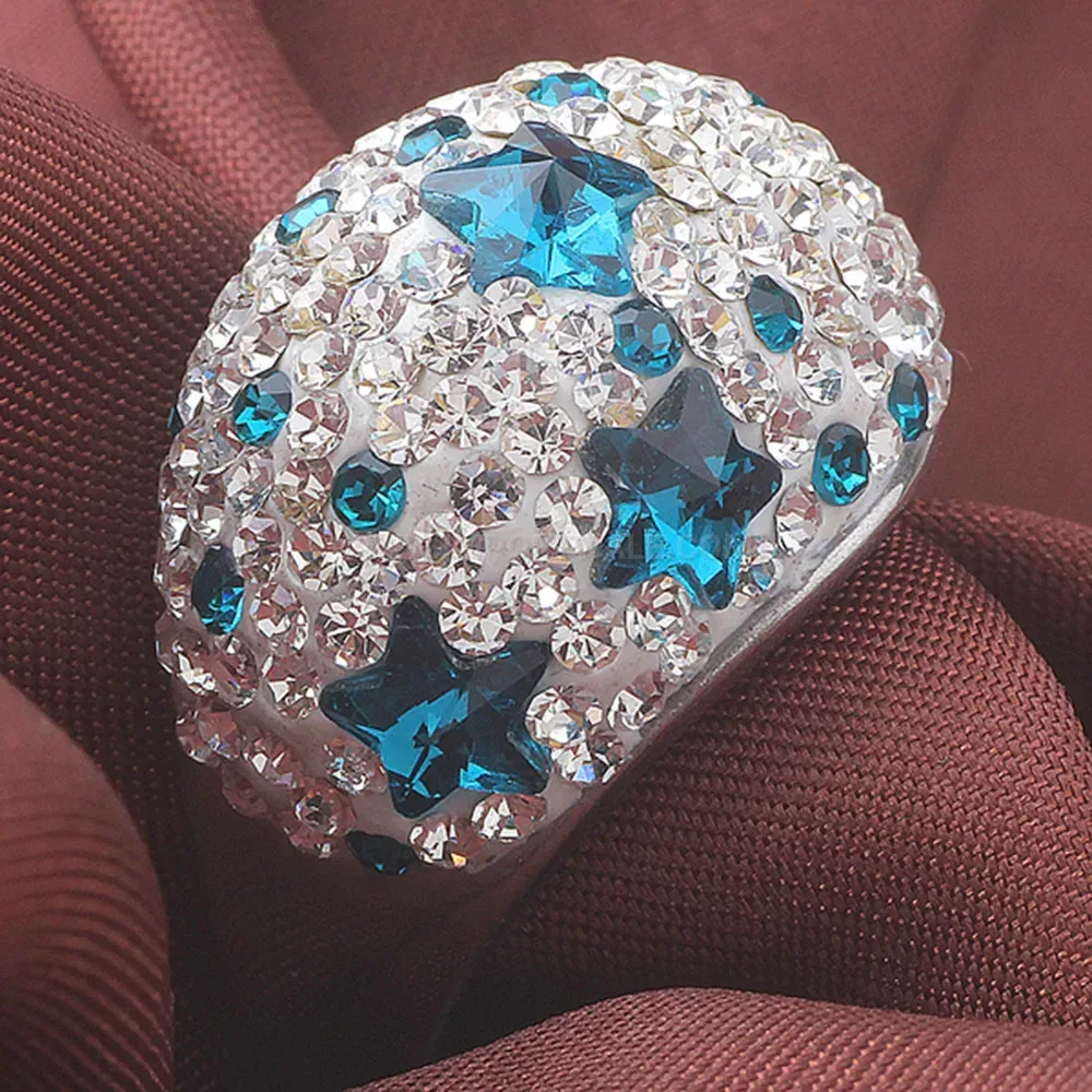 Vintage Blue Star Micro Pave Stainless Steel Ring