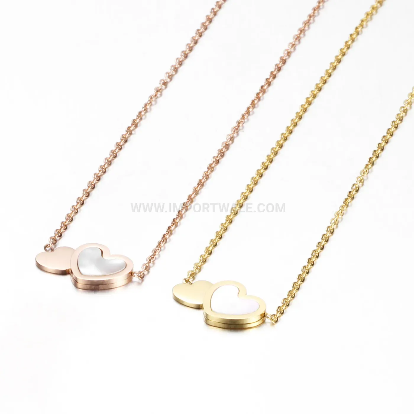 Dainty Stainless Steel Double Heart Shell Inlaid Necklace