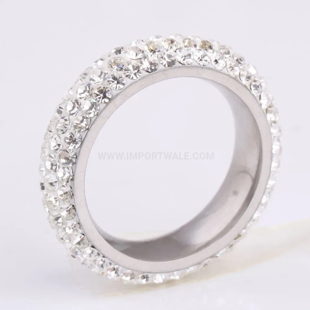Four Row Crystal Inlaid Stainless Steel Band Ring