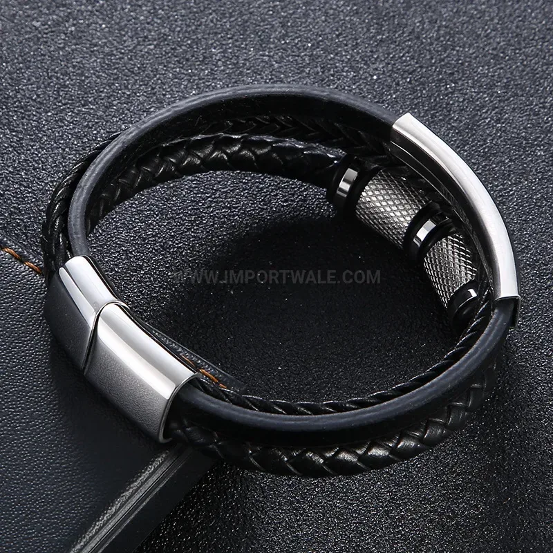 Multi Layer Braided Leather Stainless Steel Bracelet