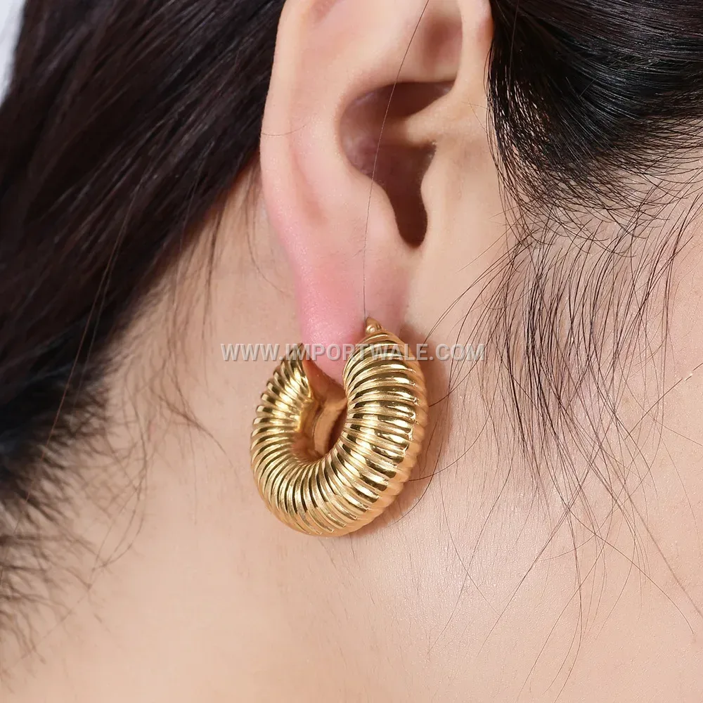 Striped Solid Stainless Steel Geometric Hoop Earrings