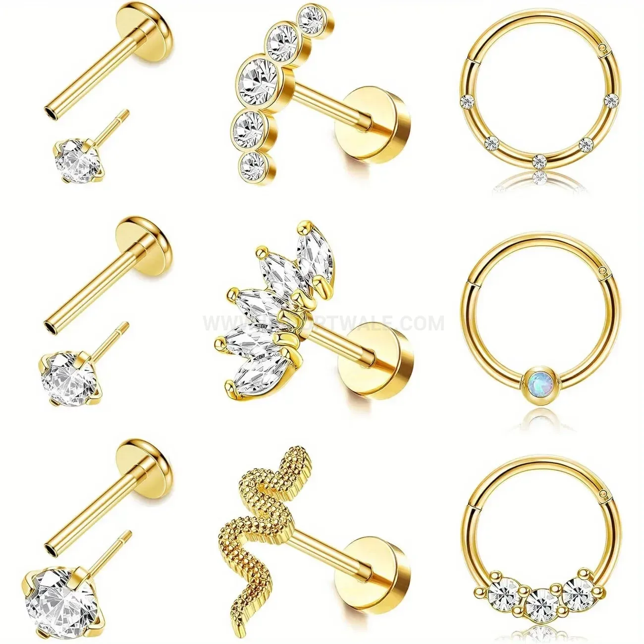 Premium Geometric Stainless Steel Piercing Jewelry Set for Ear Nose and Lip