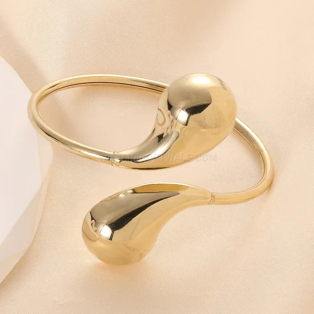 Classic Polished Teardrop Open Stainless Steel Bangle Bracelet