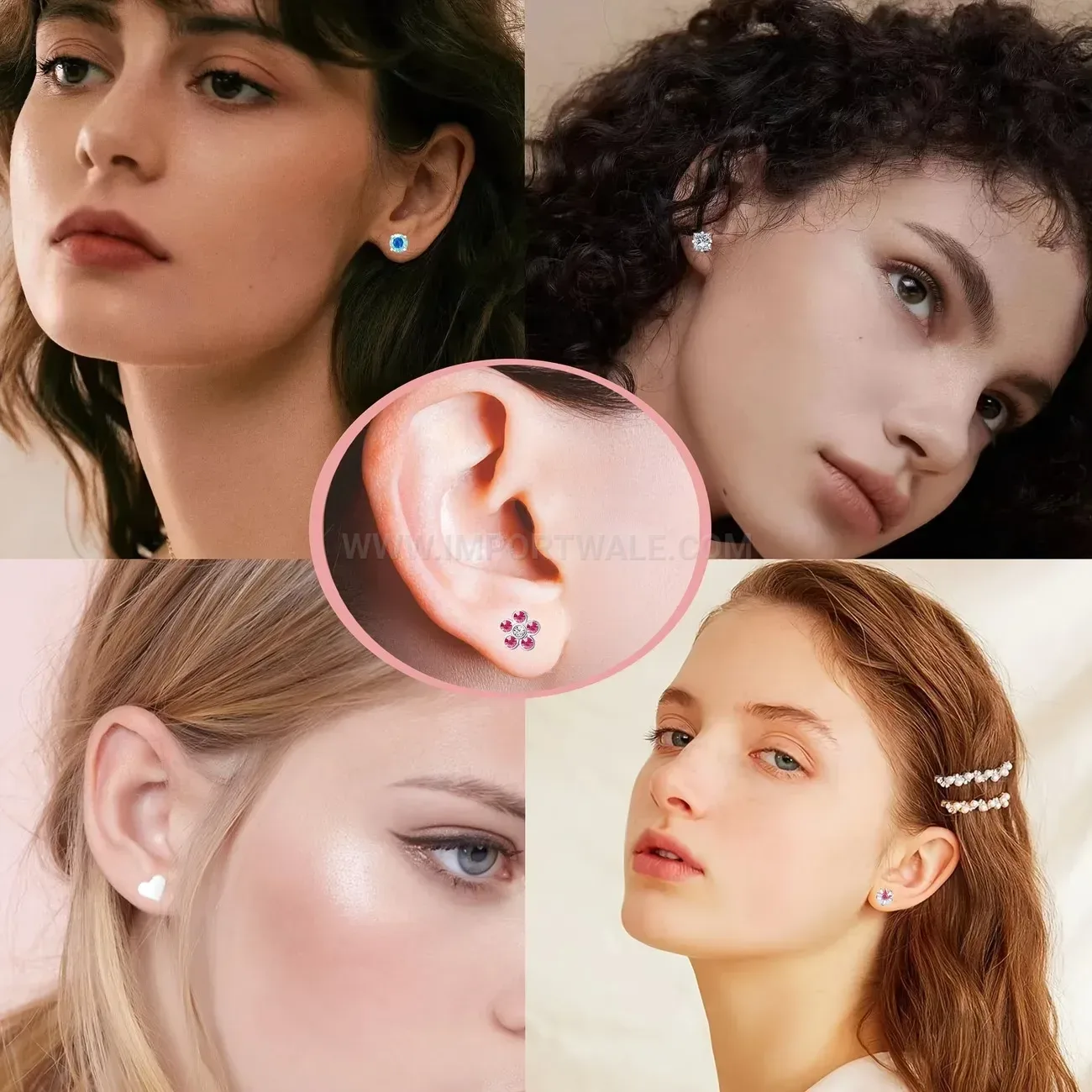 Fashion Stainless Steel Colorful Crystal Heart Flower Flat Back Earring Set