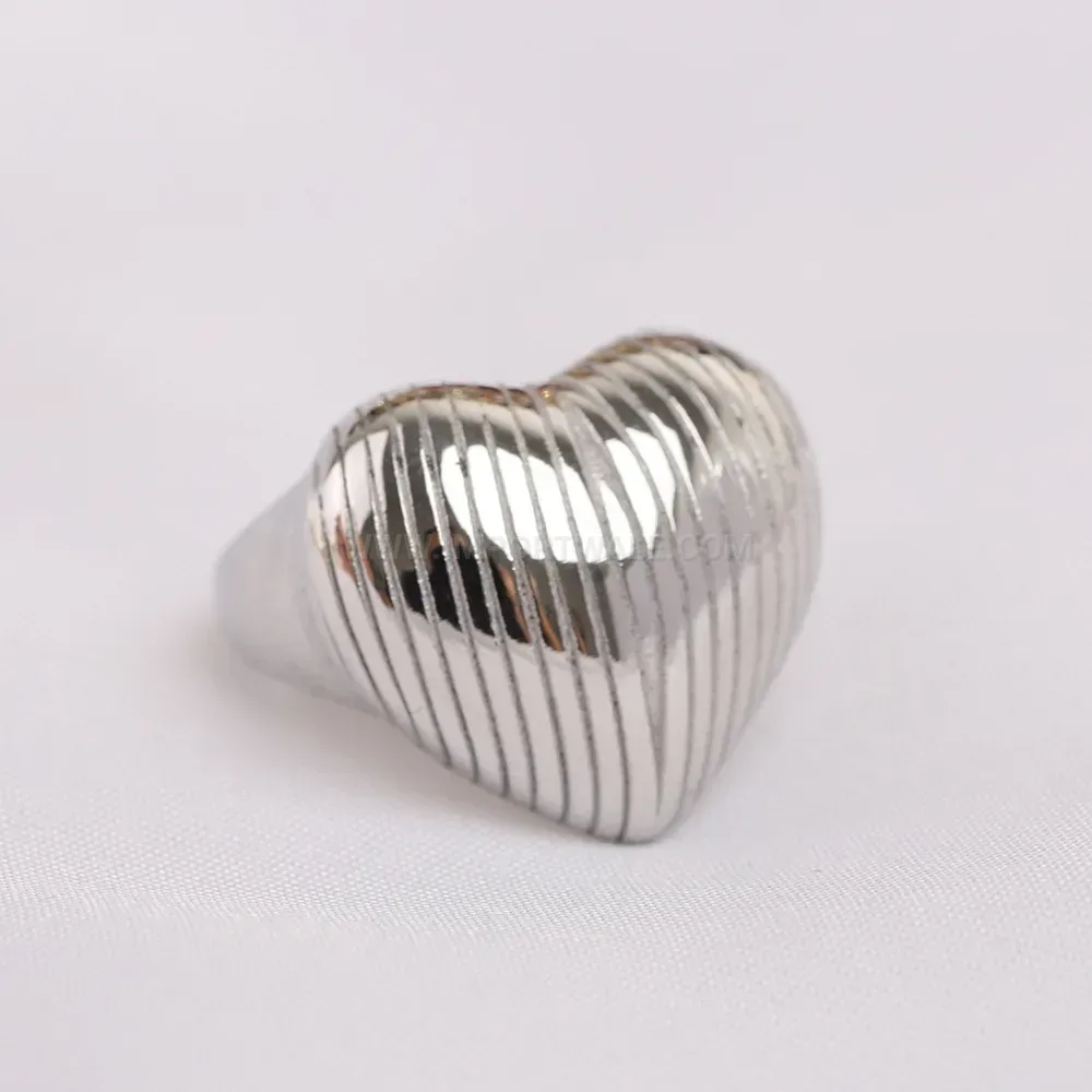 Modern Textured Heart Open Stainless Steel Adjustable Ring