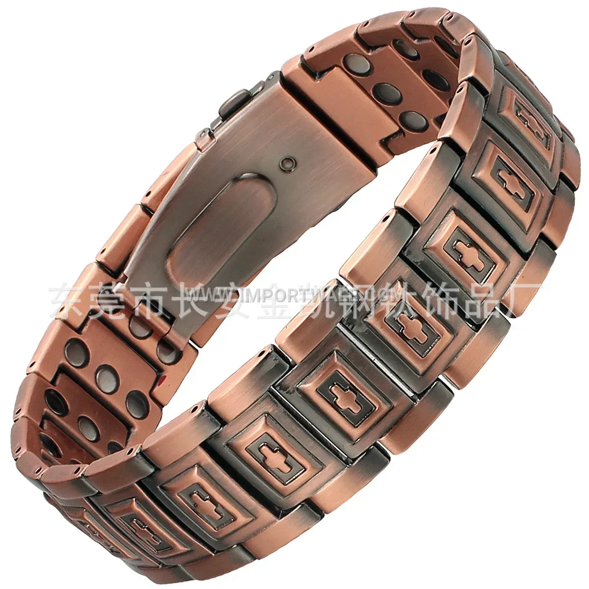Engraved Cross Rhombus Copper Bio Magnetic Bracelet