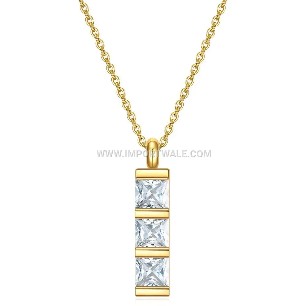 Square Zircon Stainless Steel Geometric Clavicle Pendant Necklace