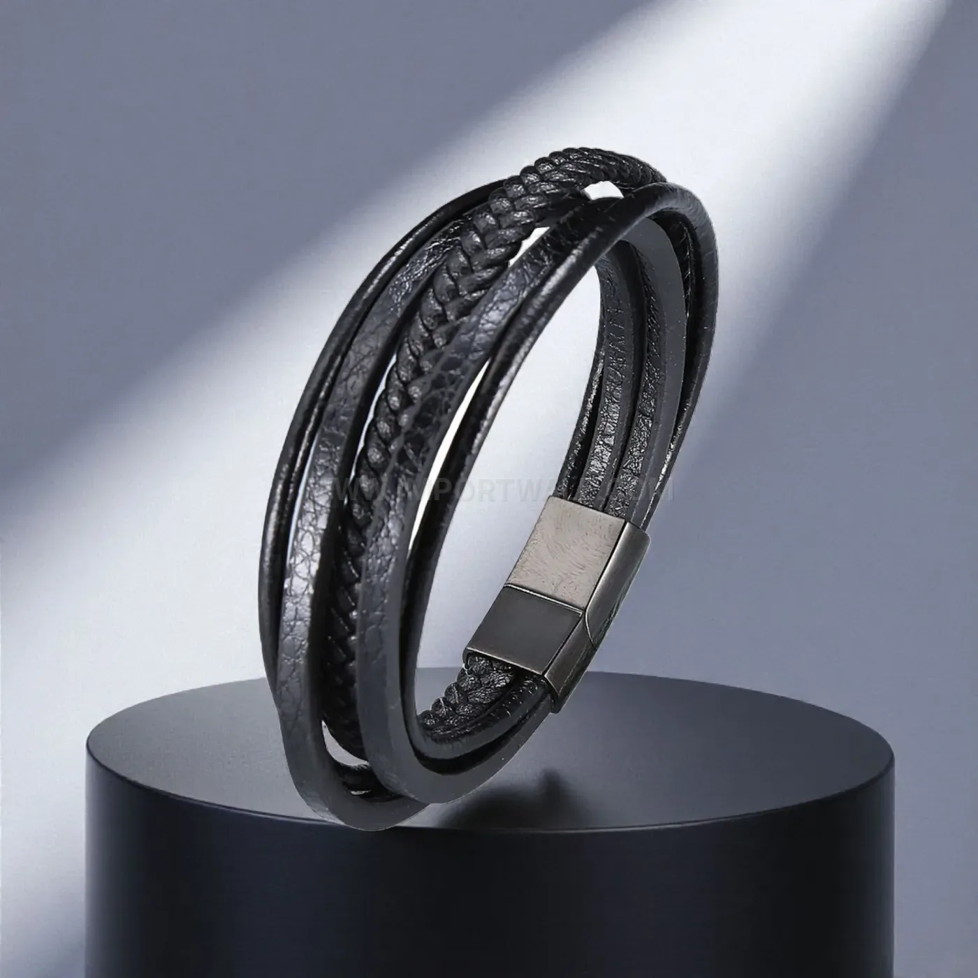 Multi Layer Braided Leather Stainless Steel Men Bracelet