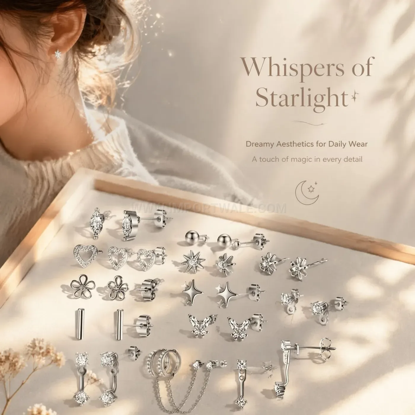 Trendy Rhinestone Four Pointed Star Chain Stainless Steel Earring