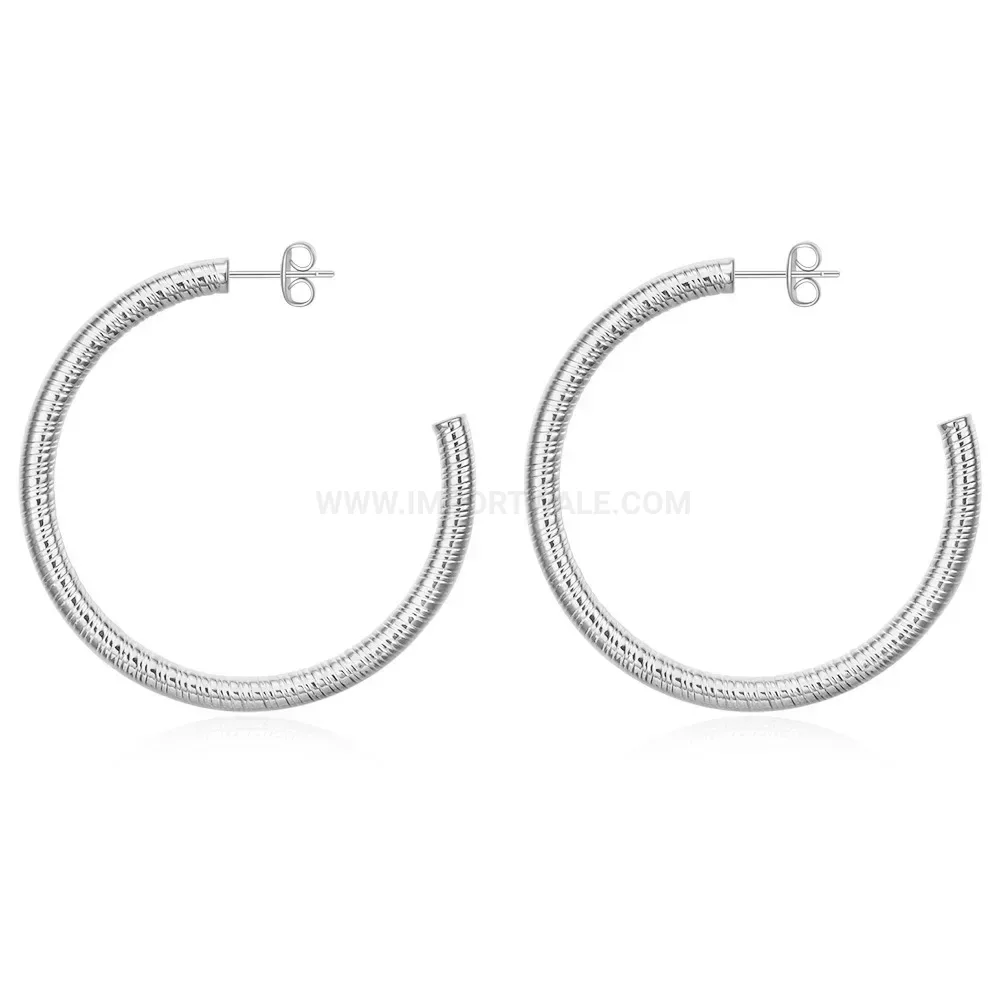 Modern Open Mesh Round Stainless Steel Hoop Stud Earrings