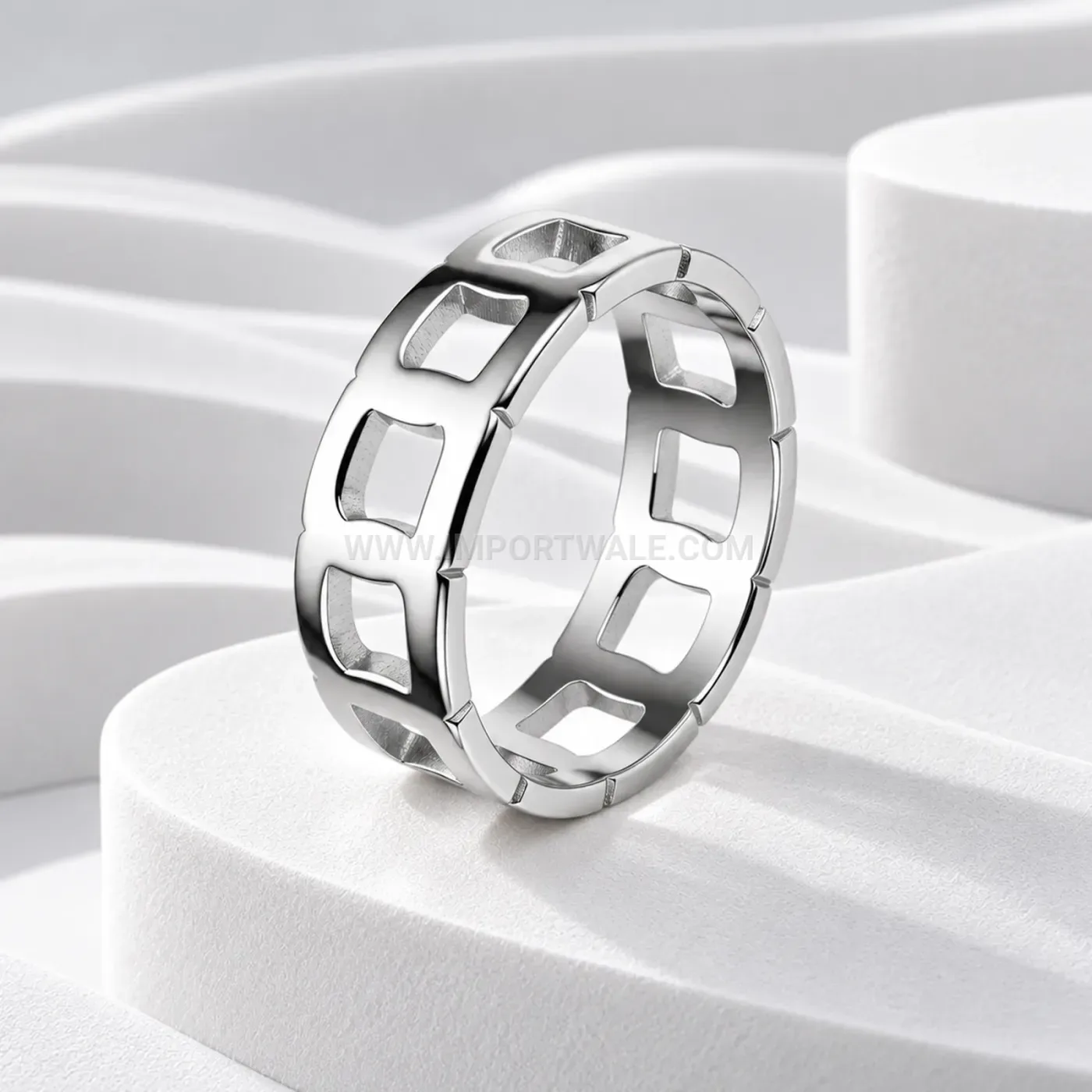 Cutout Grid Pattern Stainless Steel Wide Band Ring