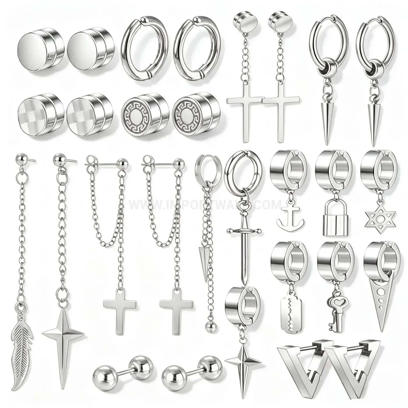 Elegant Dark Punk Style Stainless Steel Piercing Hoop Set