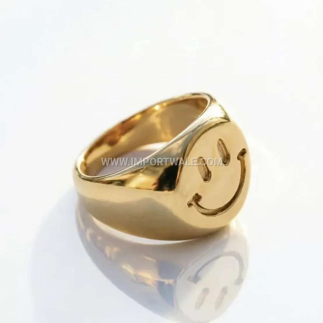 Polished Gold Stainless Steel Smiley Face Ring