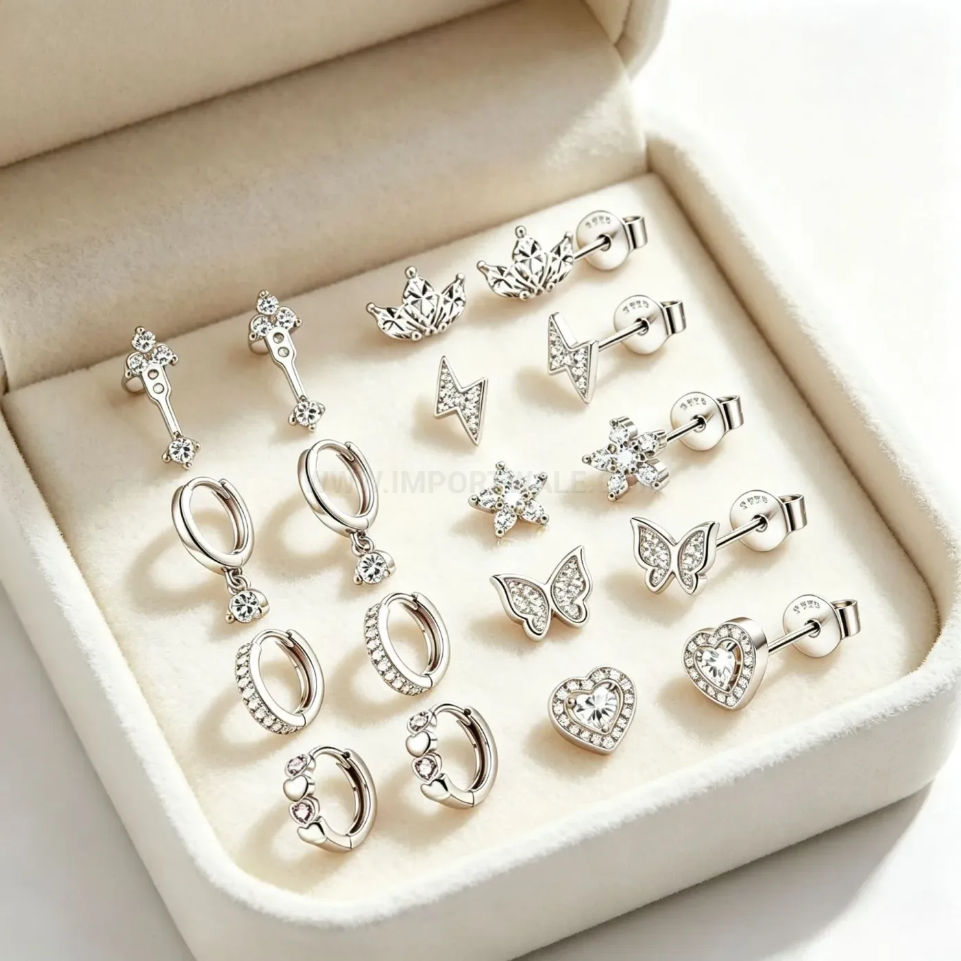 Stylish Stainless Steel Rhinestone Dangle Huggie Piercing Earring Set