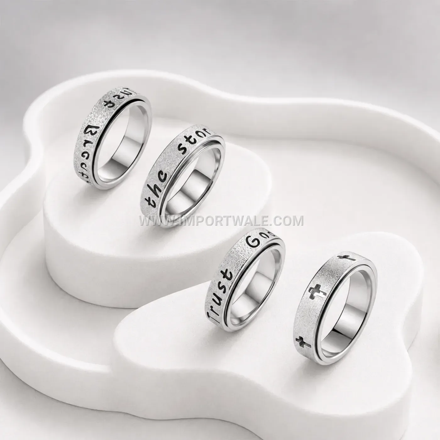 Hollow Cross Lettering Stainless Steel Spinner Ring