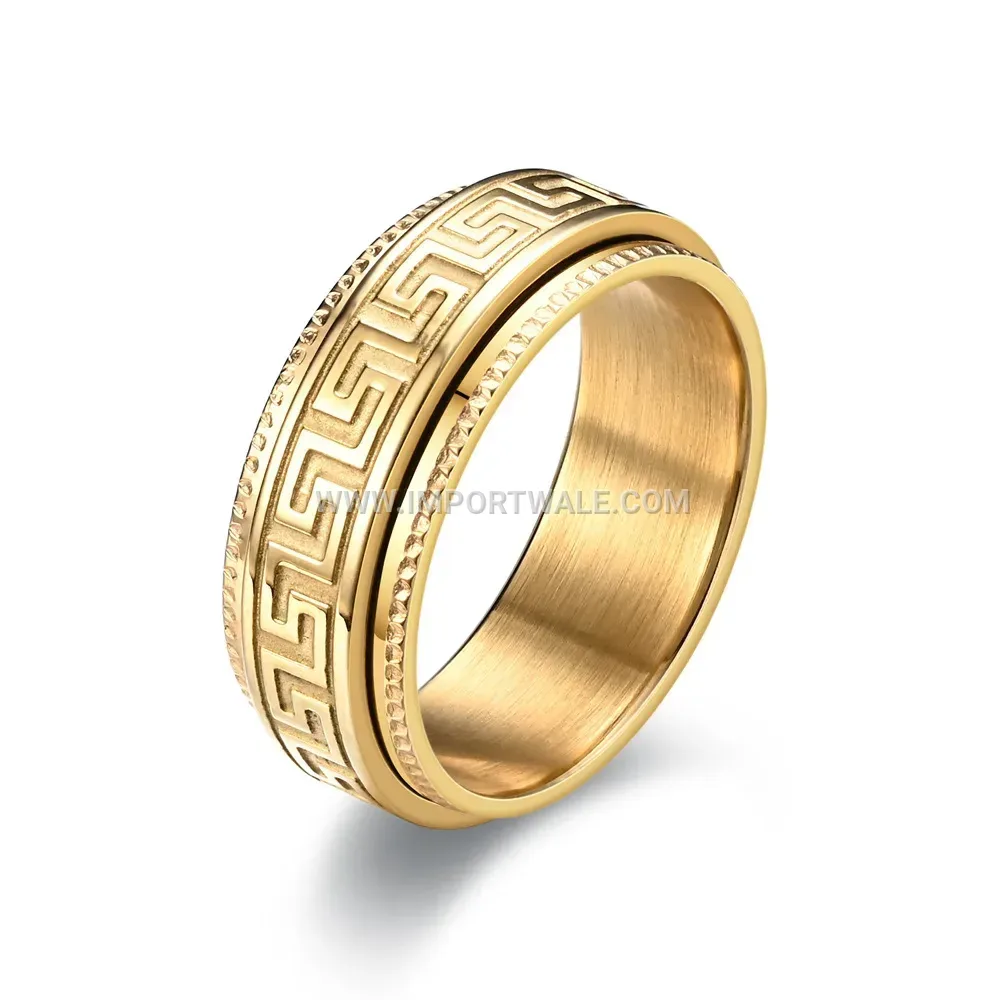 Embossed Great Wall Pattern Stainless Steel Spinner Ring