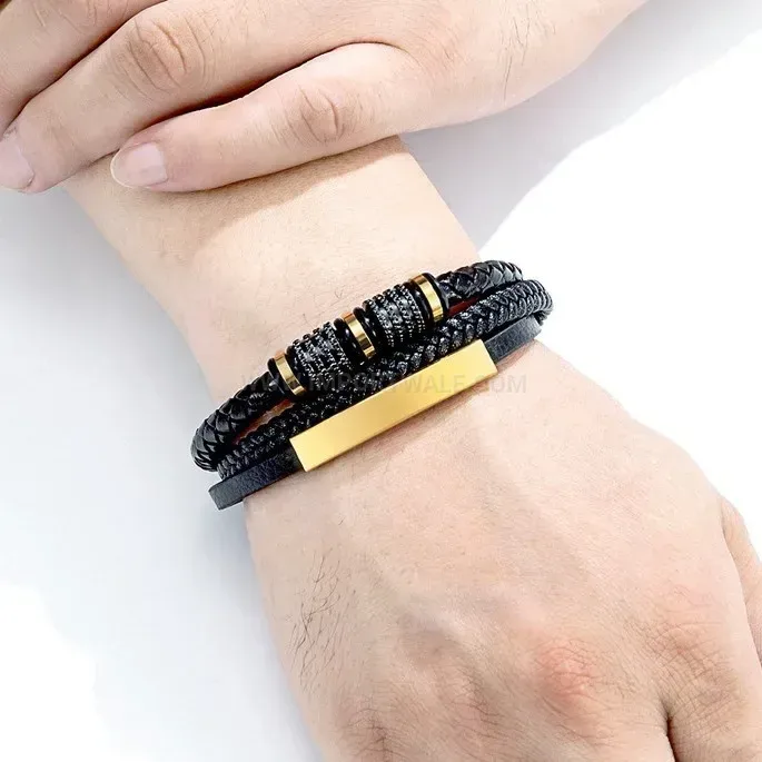 Premium Handcrafted Braided Leather Wristband with Titanium Steel Magnetic Clasp