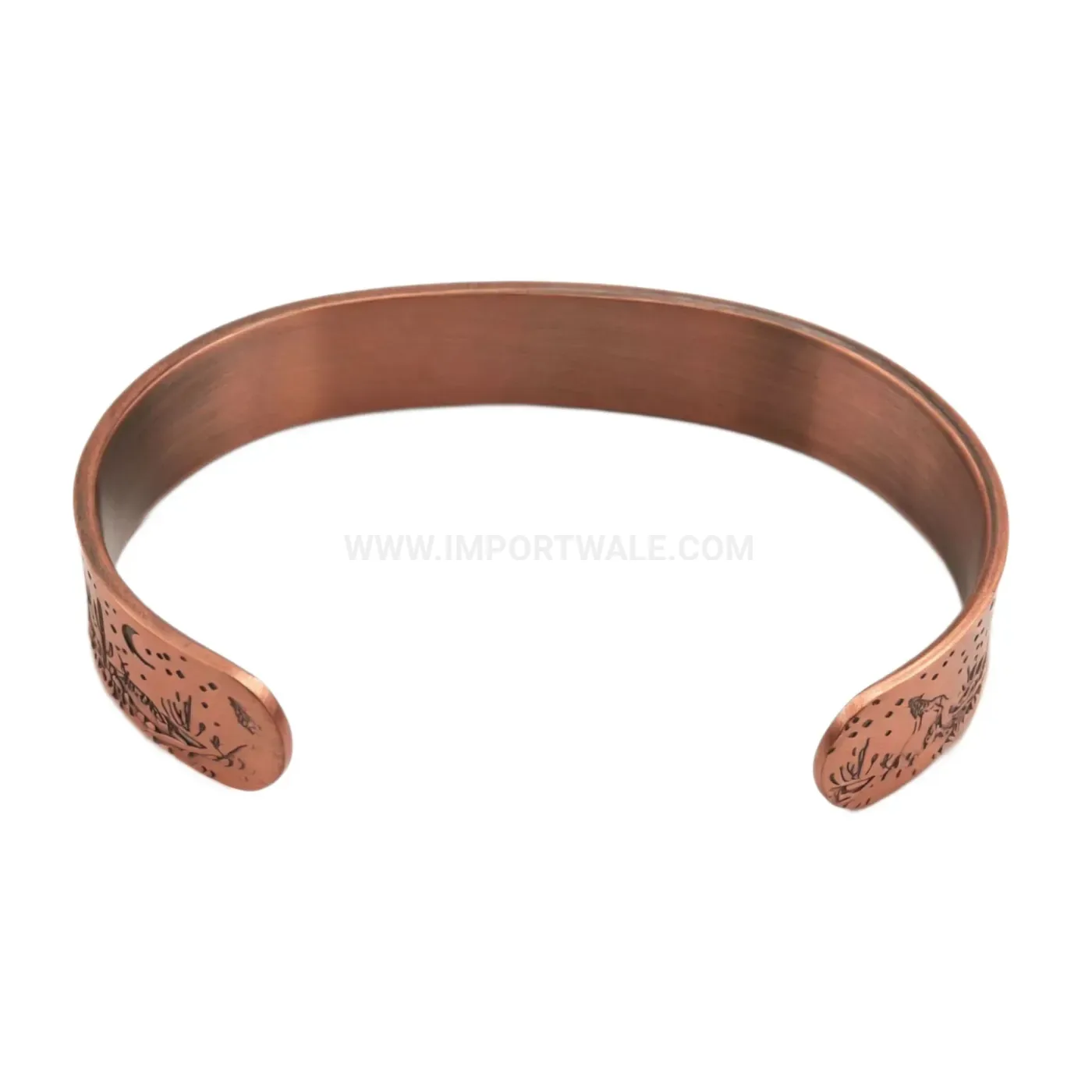 Engraved Desert Wolf Night Scene Copper Magnetic Cuff