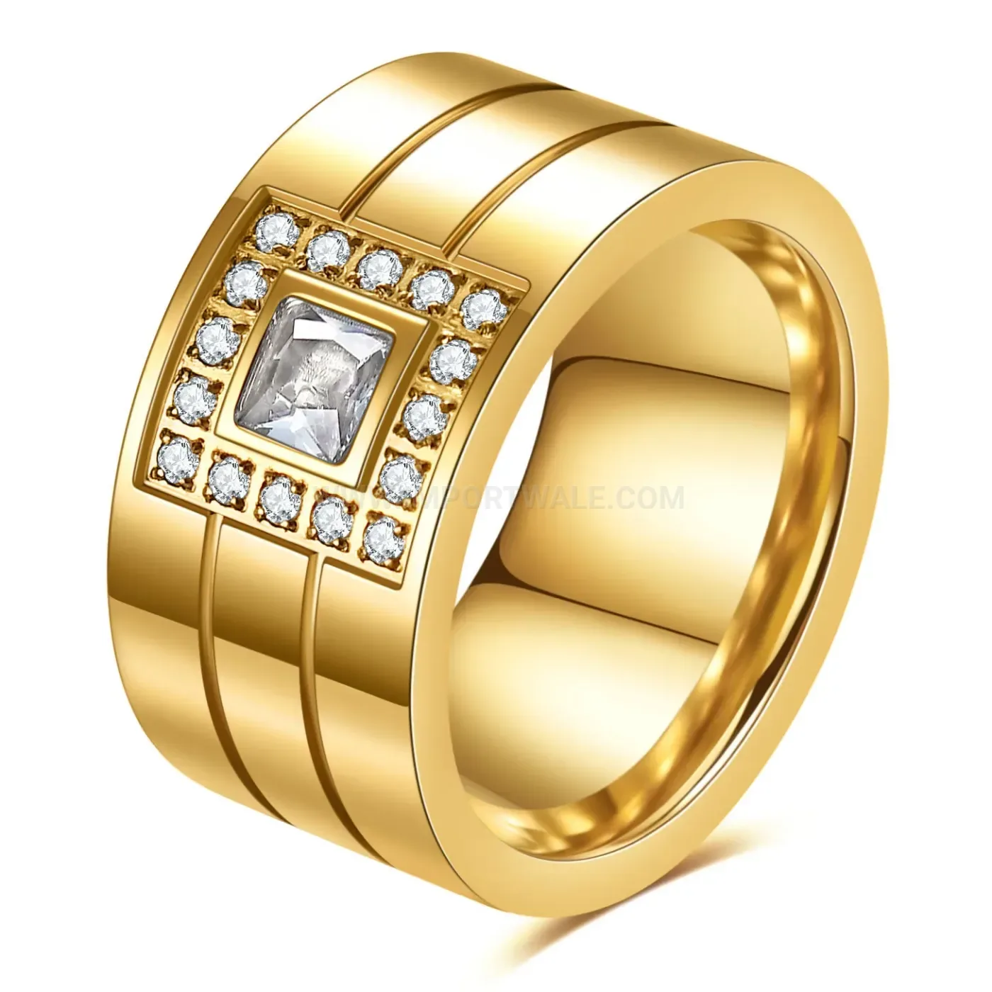 Geometric Square Zircon Inlaid Stainless Steel Statement Ring