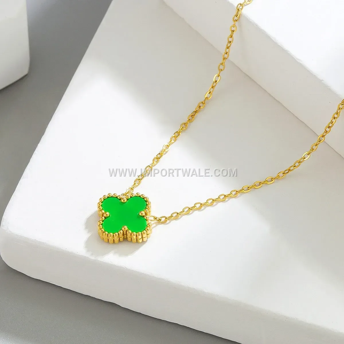 Four-Leaf Clover Mother of Pearl Stainless Steel Pendant Necklace