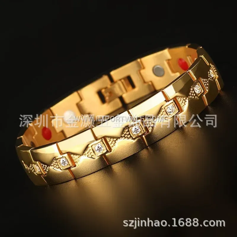 Geometric Titanium Steel Magnetic Bracelet with Crystal Accents