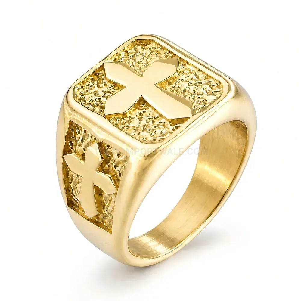 Stylish Cast Stainless Steel Cross Signet Ring