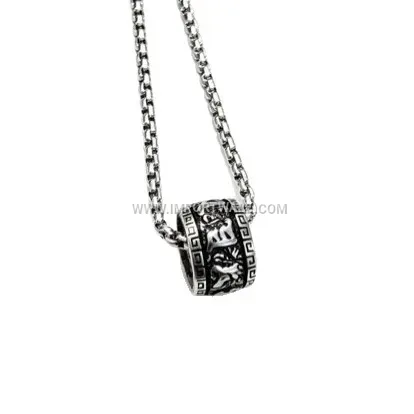 Vintage Stainless Steel Six-Word Mantra Round Pendant