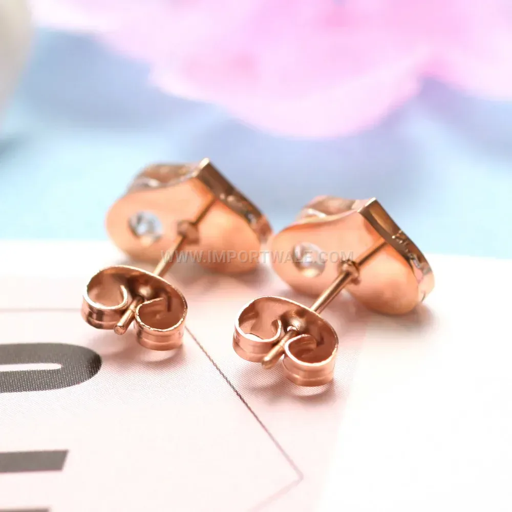 Laser Engraved Love Heart Stainless Steel Crystal Stud Earrings