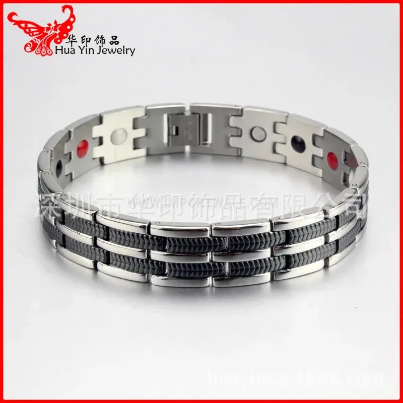 Elegant Wide Black Titanium Steel Bio Magnetic Bracelet for Men