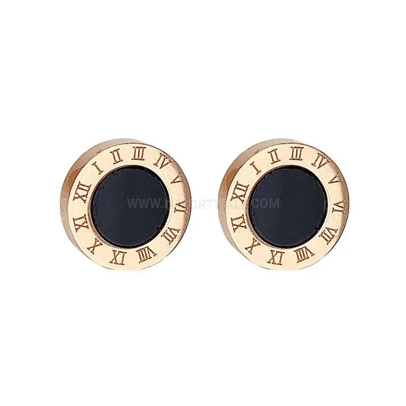 Premium Roman Numeral Acrylic Accent Titanium Steel Stud Earrings