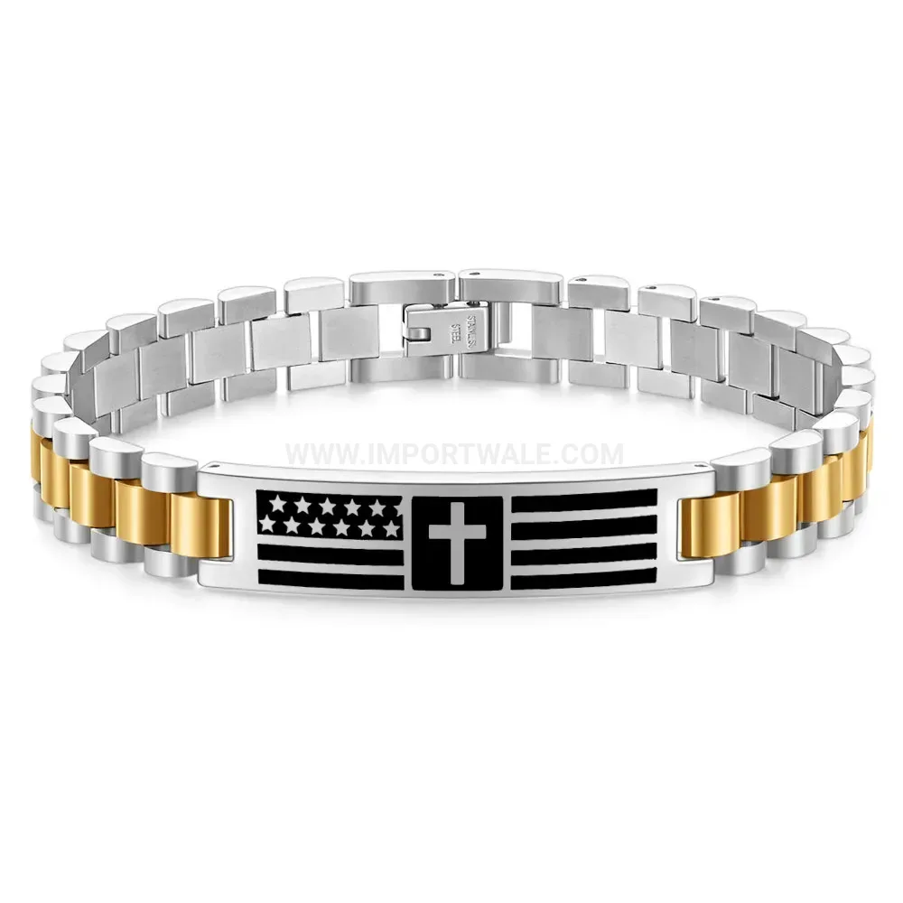 Stainless Steel Cross Motif Watch Band ID Bracelet