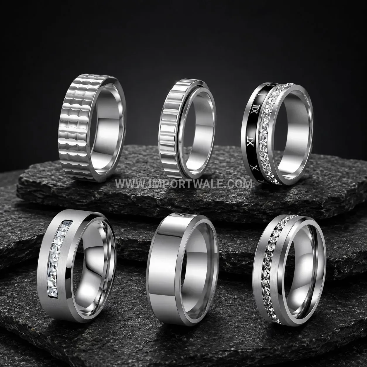 Gold Plated Stainless Steel Textured Band Ring Set