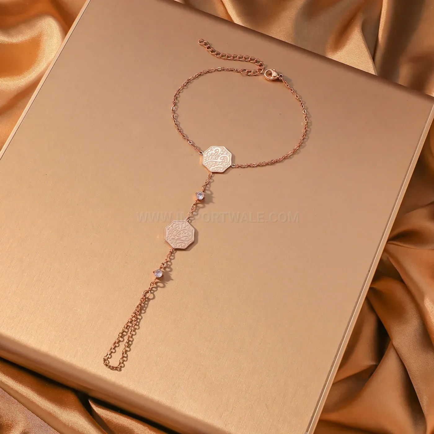 Boho Stainless Steel Arabic Calligraphy Octagon Zircon Slave Chain Bracelet