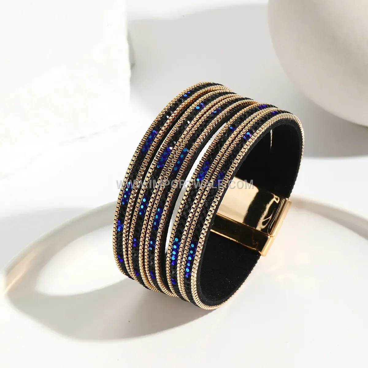 Multi Strand Leather Chain Wrap Bracelet with Magnetic Clasp