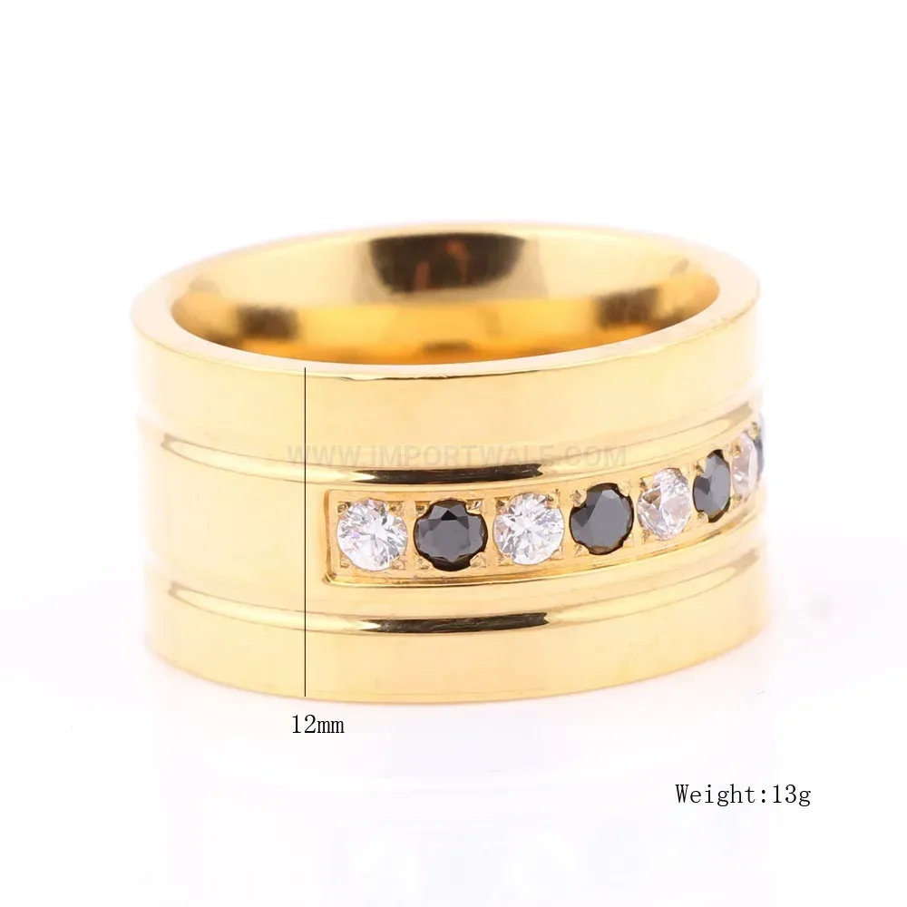 Two Tone Zircon Inlaid Stainless Steel Band Ring