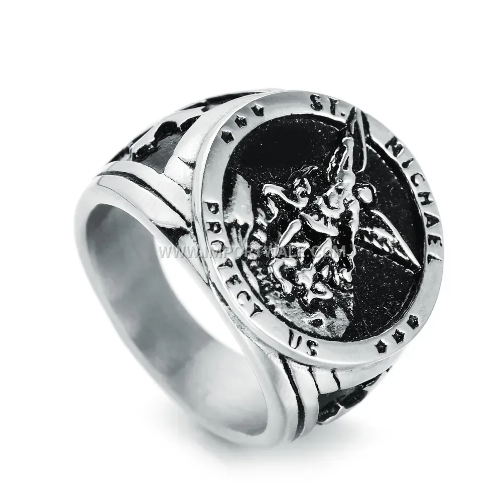 Men Vintage Saint Michael Cross Stainless Steel Ring