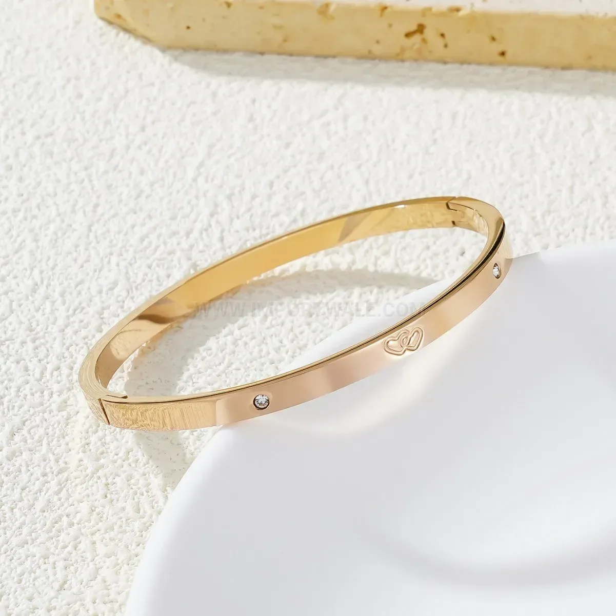 Modern Enamel Inlaid Rhinestone Stainless Steel Open Bangle Bracelet