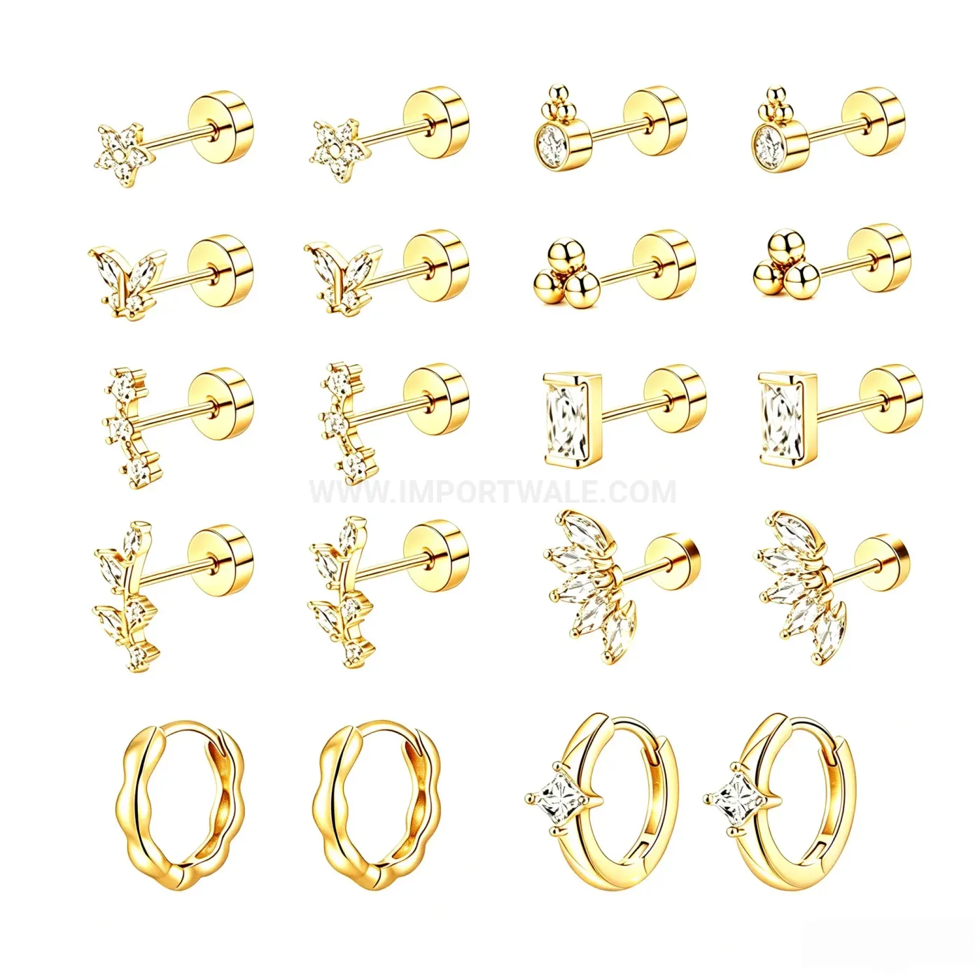 Chic Geometric Stainless Steel Zircon Wave Screw Cartilage Piercing Set