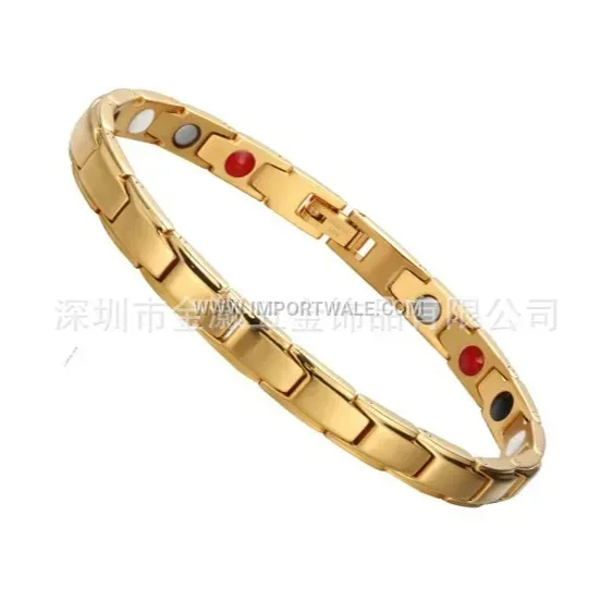 Minimalist Vacuum-Plated 18K Gold Stainless Steel Magnetic Therapy Bracelet