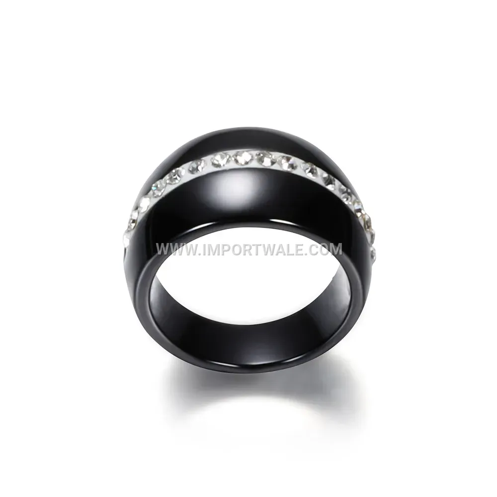 Wide Single-Row Rhinestone Ceramic Ring