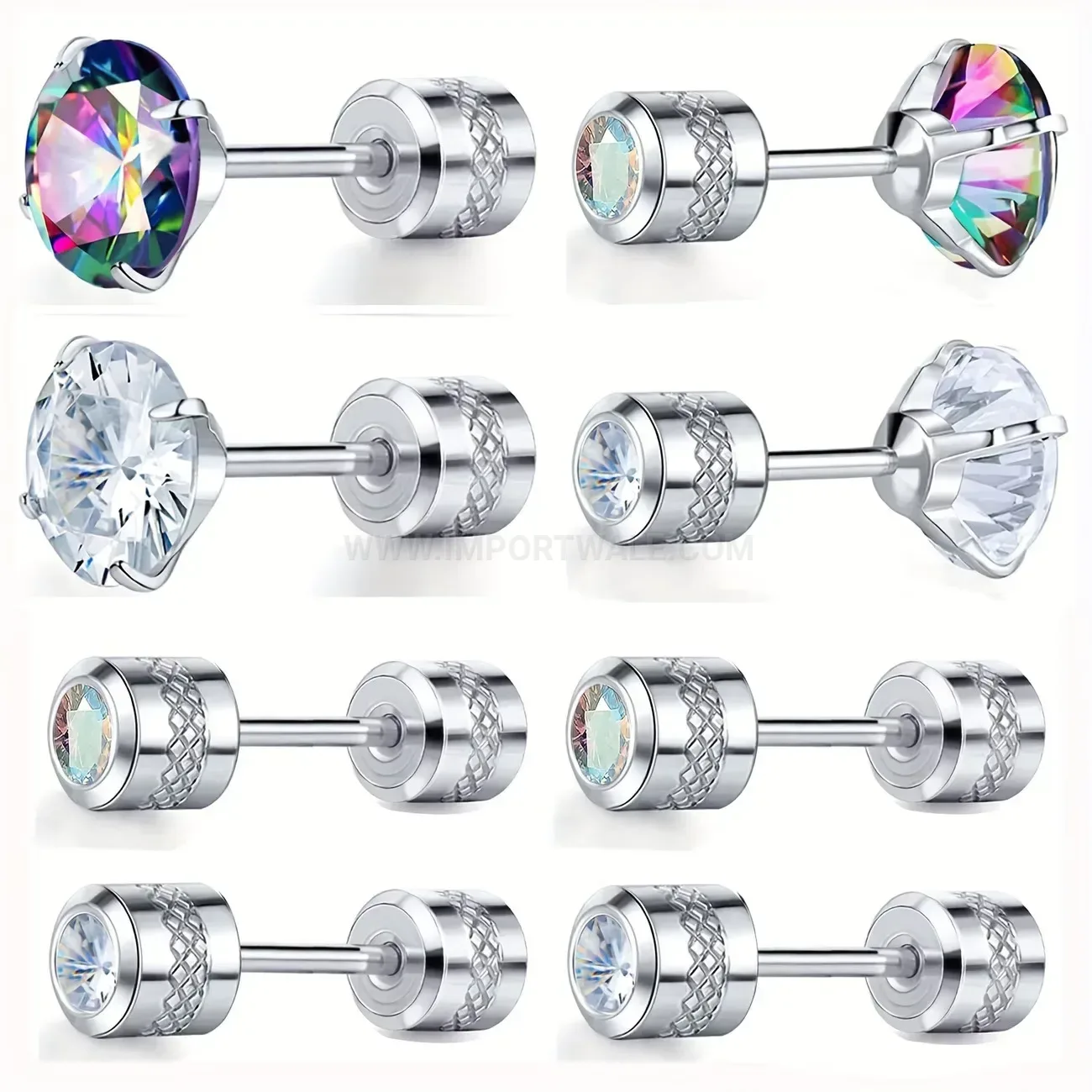 Chic Stainless Steel Rhinestone Threaded Punk Cartilage Piercing Stud Set